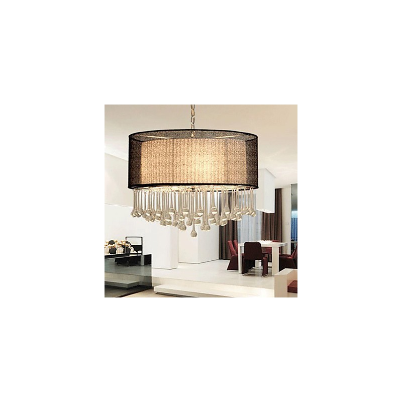 Lámpara colgante contemporánea de cristal de 4 luces con pantalla negra