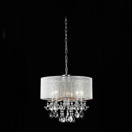 Lámpara colgante moderna de cristal de 5 luces con pantalla de tela
