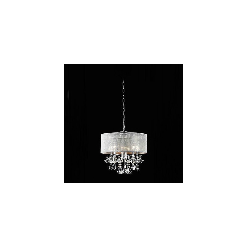 Lámpara colgante moderna de cristal de 5 luces con pantalla de tela
