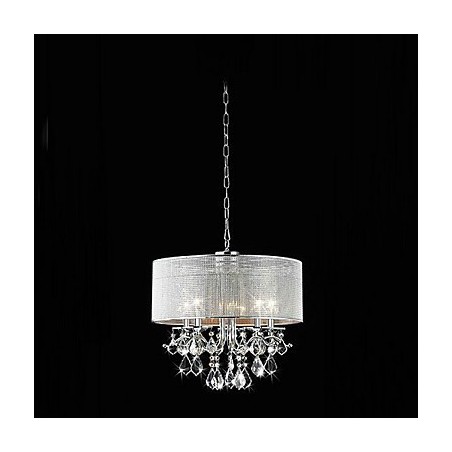 Lámpara colgante moderna de cristal de 5 luces con pantalla de tela