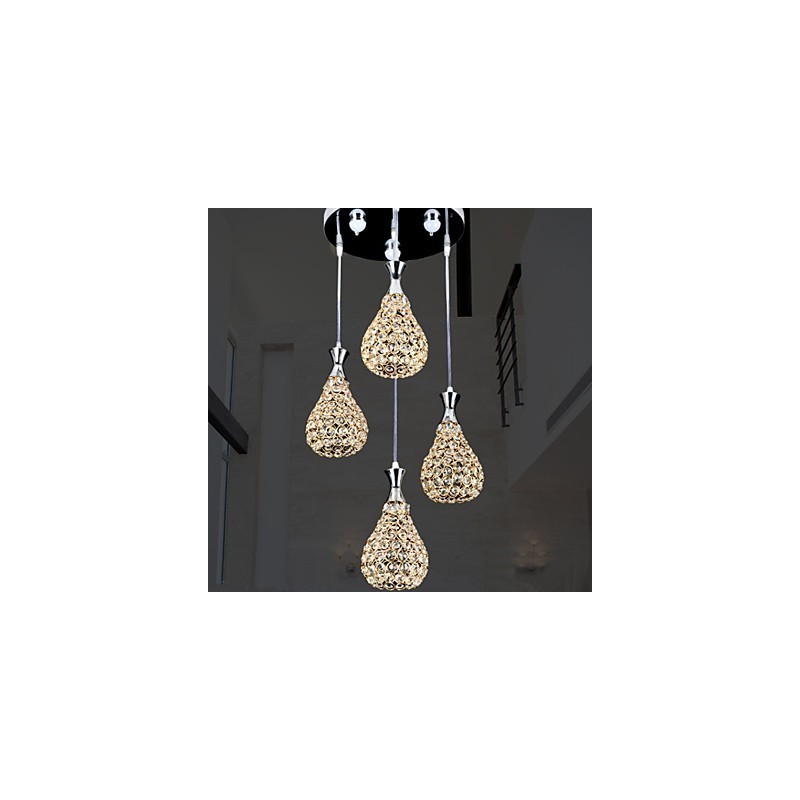 Lámpara colgante de 4 cabezas de cristal moderna y contemporánea de metal