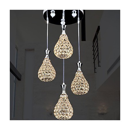 Lámpara colgante de 4 cabezas de cristal moderna y contemporánea de metal Lámpara colgante de 4 cabezas de cristal moderna y contemporánea de metal