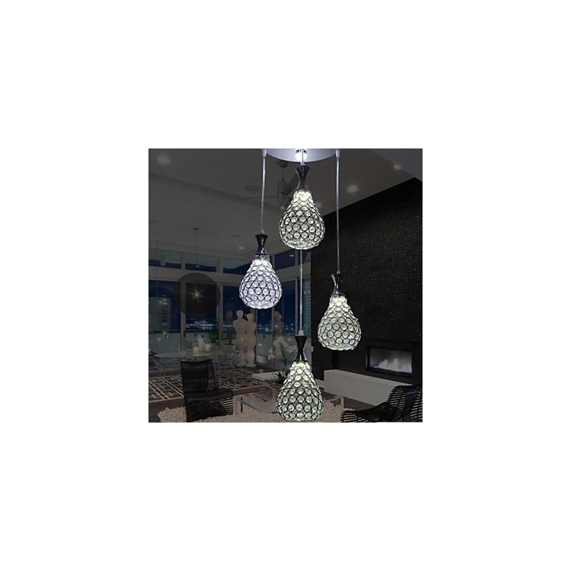 Lámpara colgante de 4 cabezas de cristal moderna y contemporánea de metal