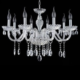 Lámpara de araña de cristal estilo palacio de 8 luces con bombilla de vela