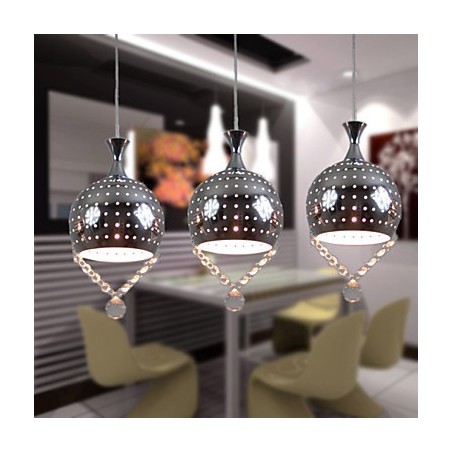 Lámpara colgante de 3 cabezas de cristal moderna y contemporánea de metal Lámpara colgante de 3 cabezas de cristal moderna y contemporánea de metal