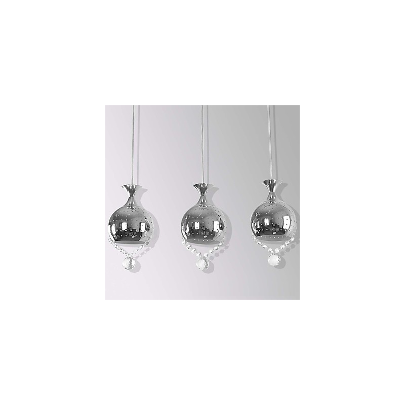 Lámpara colgante de 3 cabezas de cristal moderna y contemporánea de metal