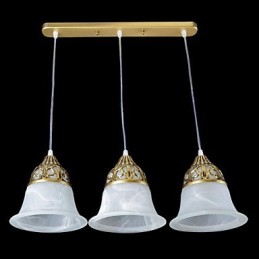 Lámpara colgante de bronce de tres luces con cristal muaré, estilo clásico europeo.