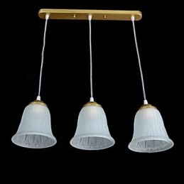 Lámpara colgante de bronce con tres luces y pantalla de cristal, estilo retro clásico europeo.