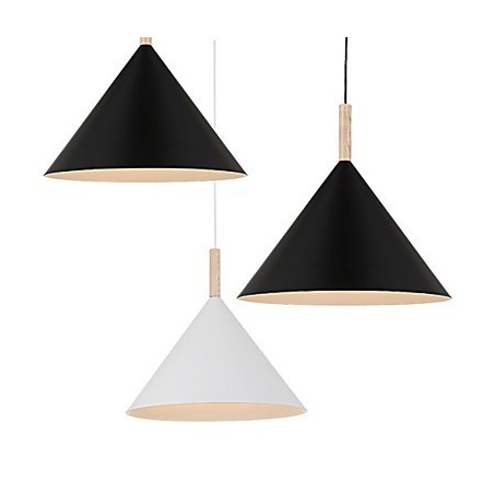 Lámpara colgante mini de cono artístico, 1 luz, acabado moderno y sencillo, aluminio blanco y negro y madera. Lámpara colgante mini de cono artístico, 1 luz, acabado moderno y sencillo, aluminio blanco y negro y madera.