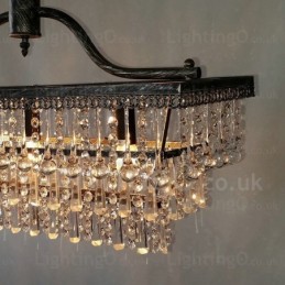 Lámpara de araña clásica tradicional de metal y cristal rectangular de 3 niveles para