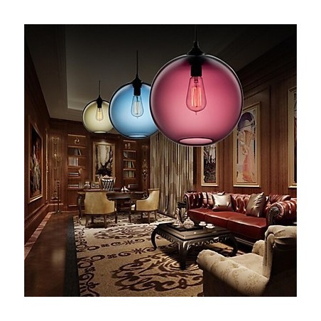 Lámpara colgante de cristal de una sola cabeza, estilo retro y creativo, en una cafetería con pecera.