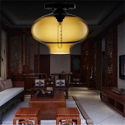 Lámpara colgante de cristal de una sola cabeza, estilo retro y creativo, en una cafetería con pecera.