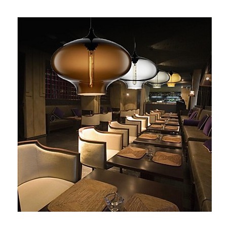 Lámpara colgante de cristal de una sola cabeza, estilo retro y creativo, en una cafetería con pecera.