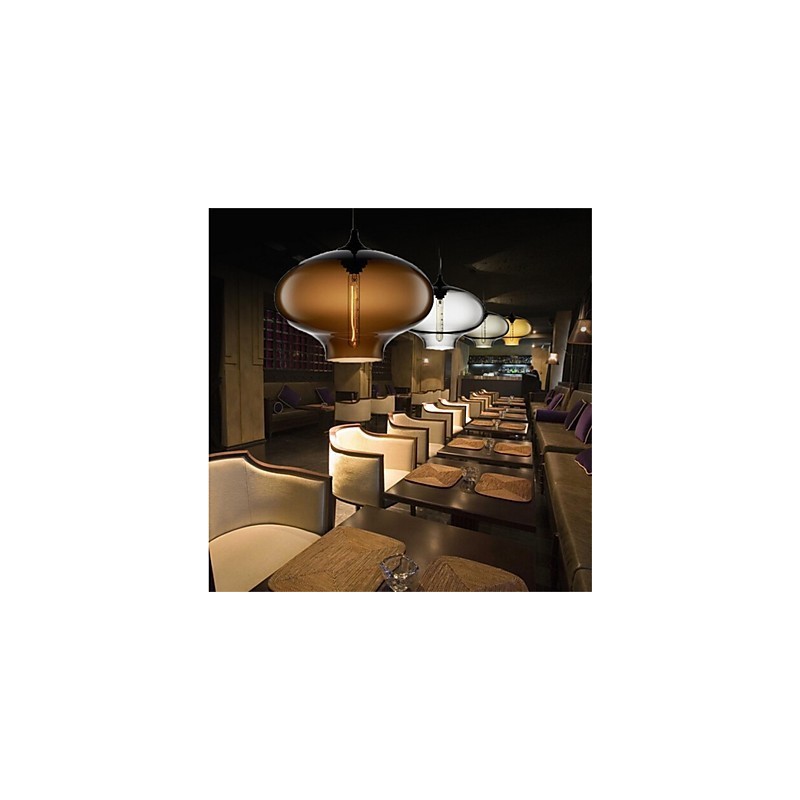 Lámpara colgante de cristal de una sola cabeza, estilo retro y creativo, en una cafetería con pecera.