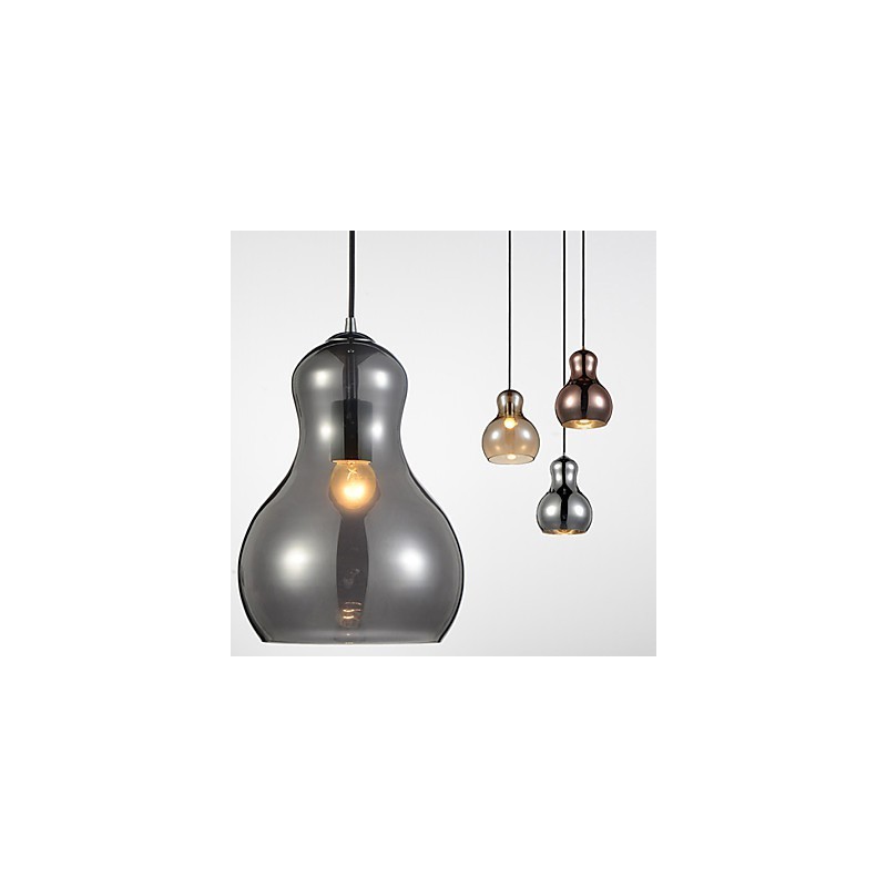 Lámpara colgante en forma de calabaza, 1 luz, moderna simplicidad, cromo dorado, oro rosa, ámbar, gris ahumado, vidrio y acero al carbono.