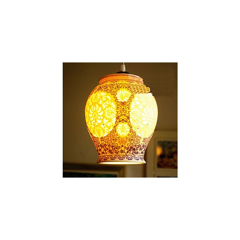 Lámpara de cerámica retro Lámpara de escalera azul Lámpara de araña de un solo cabezal Creativa