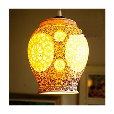 Lámpara de cerámica retro Lámpara de escalera azul Lámpara de araña de un solo cabezal Creativa