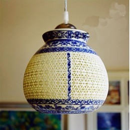 Lámpara de cerámica retro Lámpara de escalera azul Lámpara de araña de un solo cabezal Creativa