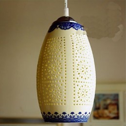 Lámpara de cerámica retro Lámpara de escalera azul Lámpara de araña de un solo cabezal Creativa