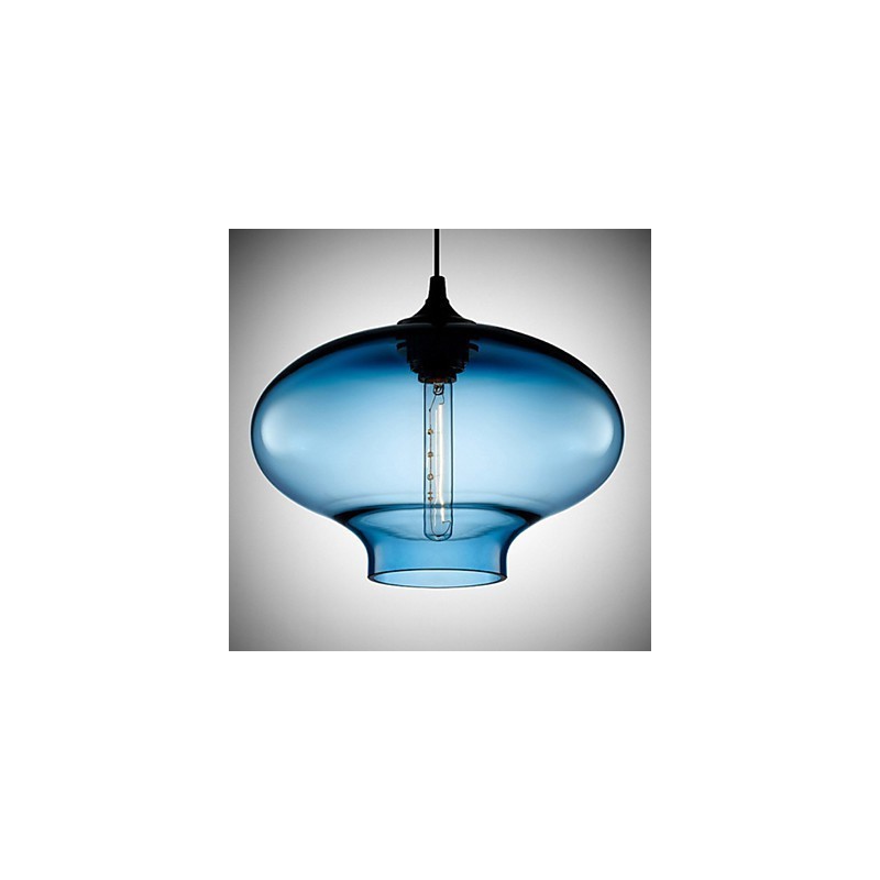 Lámpara colgante moderna de cristal transparente blanco y azul de 1 luz