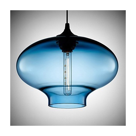 Lámpara colgante moderna de cristal transparente blanco y azul de 1 luz Lámpara colgante moderna de cristal transparente blanco y azul de 1 luz