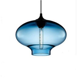 Lámpara colgante moderna de cristal transparente blanco y azul de 1 luz