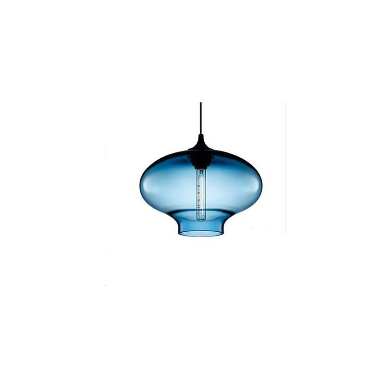 Lámpara colgante moderna de cristal transparente blanco y azul de 1 luz