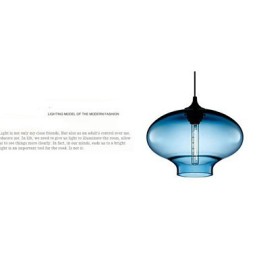 Lámpara colgante moderna de cristal transparente blanco y azul de 1 luz