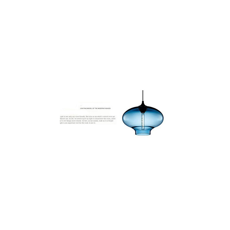 Lámpara colgante moderna de cristal transparente blanco y azul de 1 luz