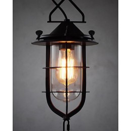 Lámpara colgante vintage mediana de cristal y metal con forma de jaula negra