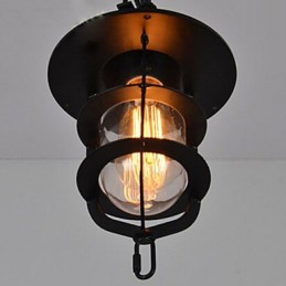 Lámpara colgante vintage mediana de cristal y metal con forma de jaula negra