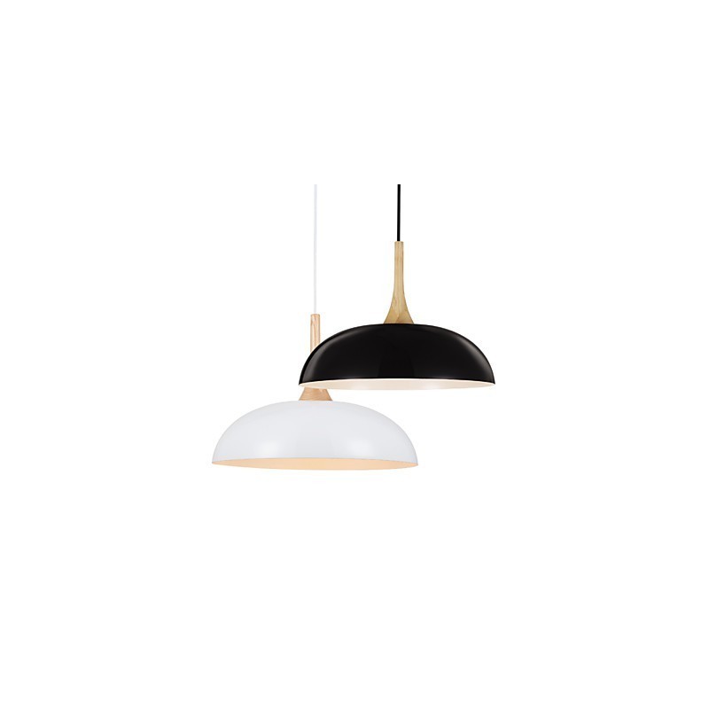 Lámpara colgante artística mini de 1 luz, moderna simplicidad, acabado en blanco y negro, de aluminio y madera.