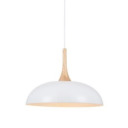 Lámpara colgante artística mini de 1 luz, moderna simplicidad, acabado en blanco y negro, de aluminio y madera.