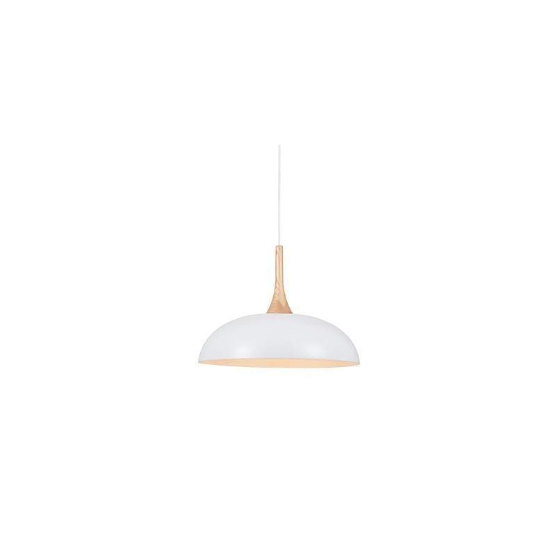 Lámpara colgante artística mini de 1 luz, moderna simplicidad, acabado en blanco y negro, de aluminio y madera.