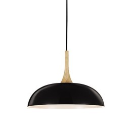 Lámpara colgante artística mini de 1 luz, moderna simplicidad, acabado en blanco y negro, de aluminio y madera.