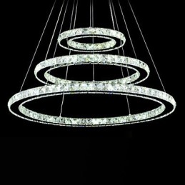 Lámpara colgante de cristal regulable, moderna lámpara circular de araña, lámparas de techo redondas de color blanco frío con control remoto.