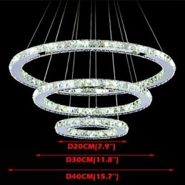 Lámpara colgante de cristal regulable, moderna lámpara circular de araña, lámparas de techo redondas de color blanco frío con control remoto.