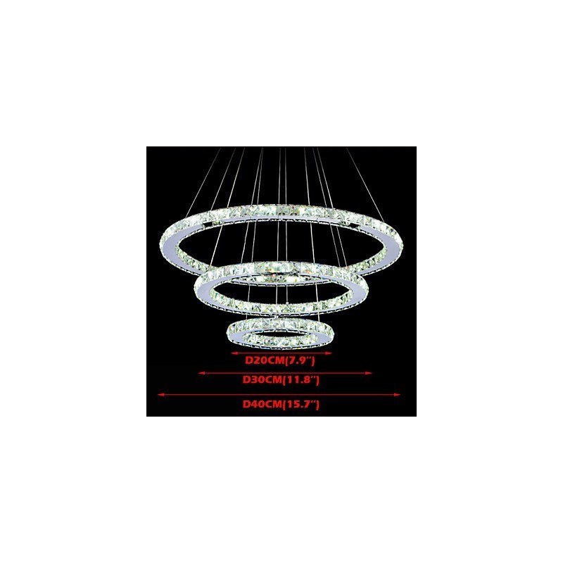 Lámpara colgante de cristal regulable, moderna lámpara circular de araña, lámparas de techo redondas de color blanco frío con control remoto.