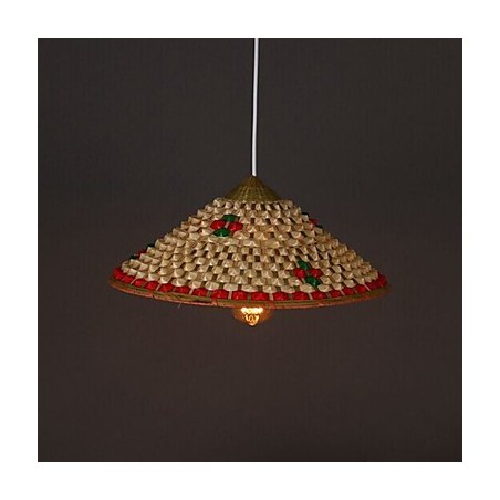 Lámpara de araña con forma de sombrero de bambú y café Lámpara de araña con forma de sombrero de bambú y café