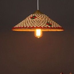 Lámpara de araña con forma de sombrero de bambú y café