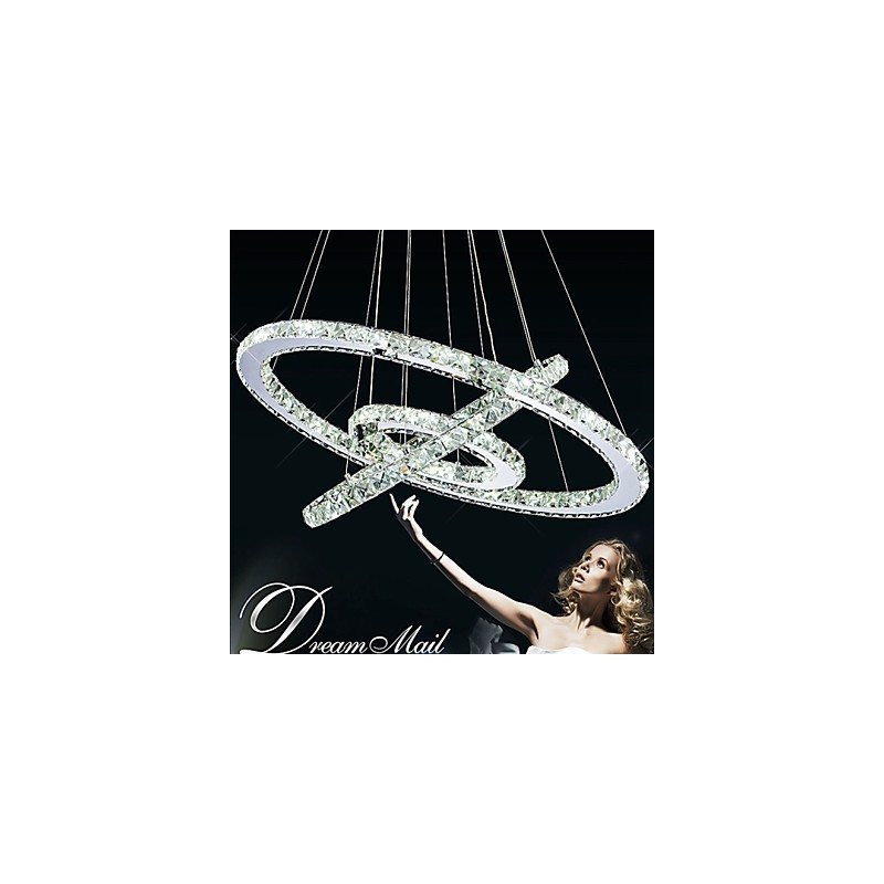 Lámpara colgante de cristal regulable, moderna lámpara circular de araña, lámparas de techo redondas de color blanco frío con control remoto.