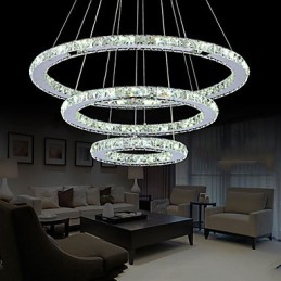 Lámpara colgante de cristal regulable, moderna lámpara circular de araña, lámparas de techo redondas de color blanco frío con control remoto.