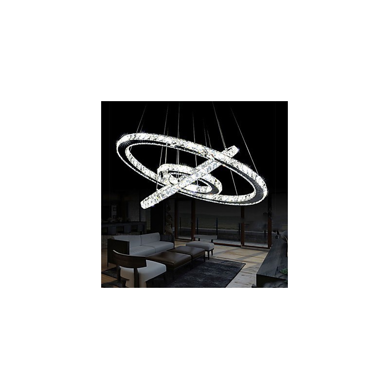 Lámpara colgante de cristal regulable, moderna lámpara circular de araña, lámparas de techo redondas de color blanco frío con control remoto.
