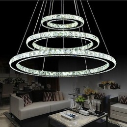 Lámpara colgante de cristal regulable, moderna lámpara circular de araña, lámparas de techo redondas de color blanco frío con control remoto.