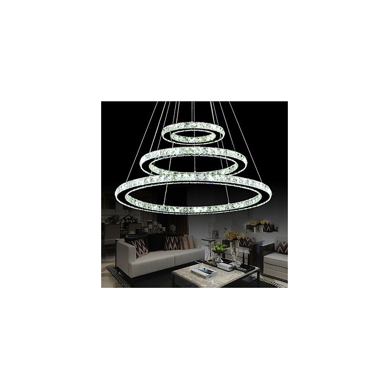 Lámpara colgante de cristal regulable, moderna lámpara circular de araña, lámparas de techo redondas de color blanco frío con control remoto.