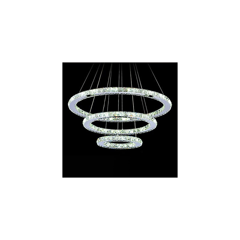 Lámpara colgante de cristal regulable, moderna lámpara circular de araña, lámparas de techo redondas de color blanco frío con control remoto.