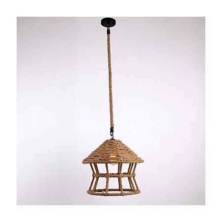 Lámpara colgante de cuerda de 1 luz, estilo rústico contemporáneo