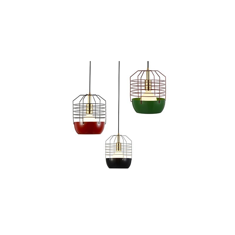 Lámpara colgante mini con diseño de telaraña artística, 1 luz, acabado moderno y sencillo, acero al carbono, color negro, blanco, verde y rojo.