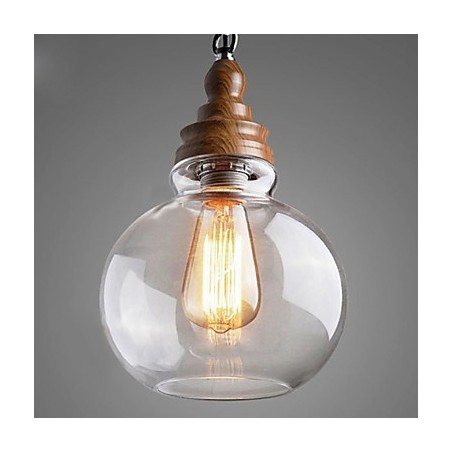 Lámpara colgante vintage de madera redonda con bola de cristal (diámetro de 19 cm) Lámpara colgante vintage de madera redonda con bola de cristal (diámetro de 19 cm)