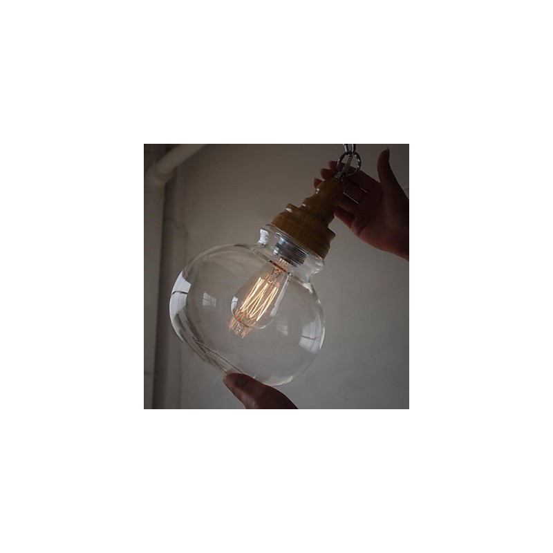 Lámpara colgante vintage de madera redonda con bola de cristal (diámetro de 19 cm)
